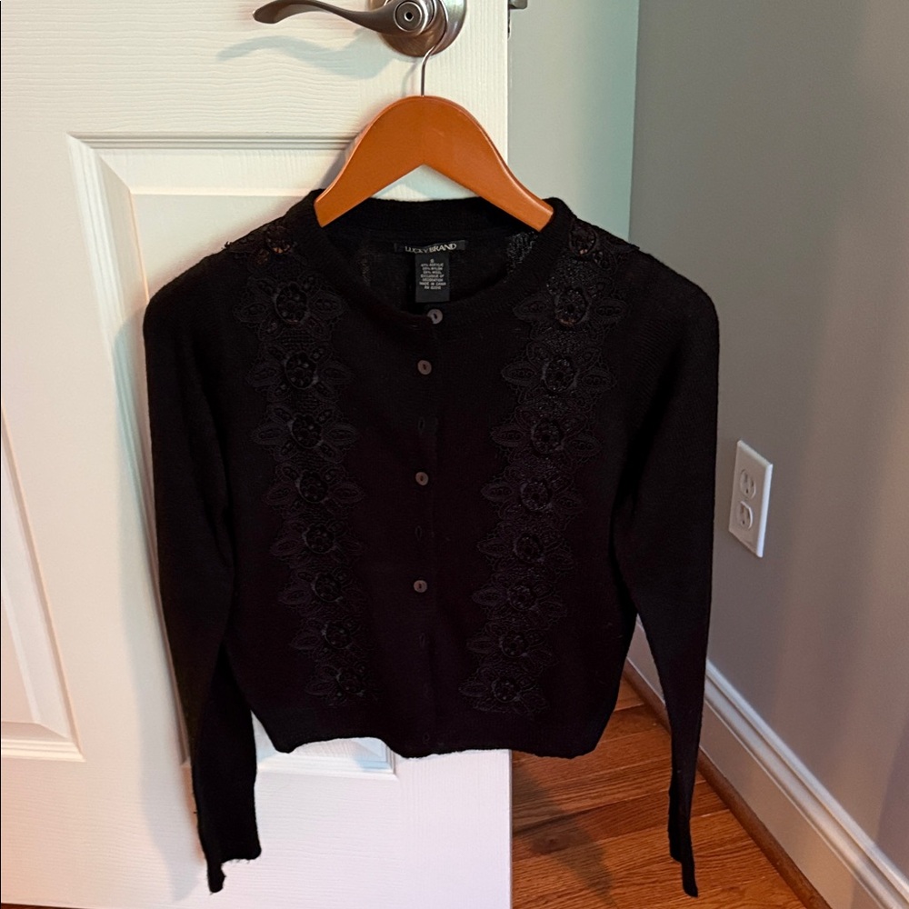 Lucky Brand Women's Elegant Black Lace Cardigan